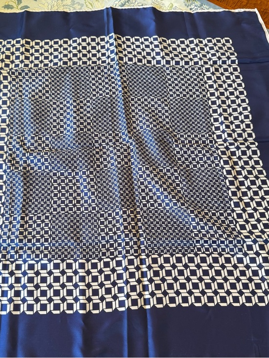 Jean Caseeere Navy and White Geometric Silk Scarf - Picture 2 of 9